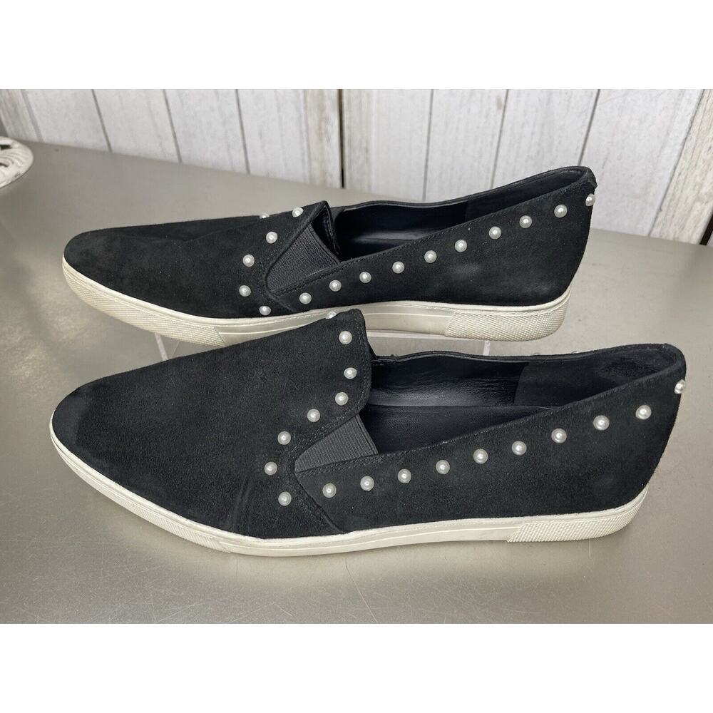 Karl Lagerfeld Paris Amory Suede Leather Black Pearl Slip On Shoes Size 10